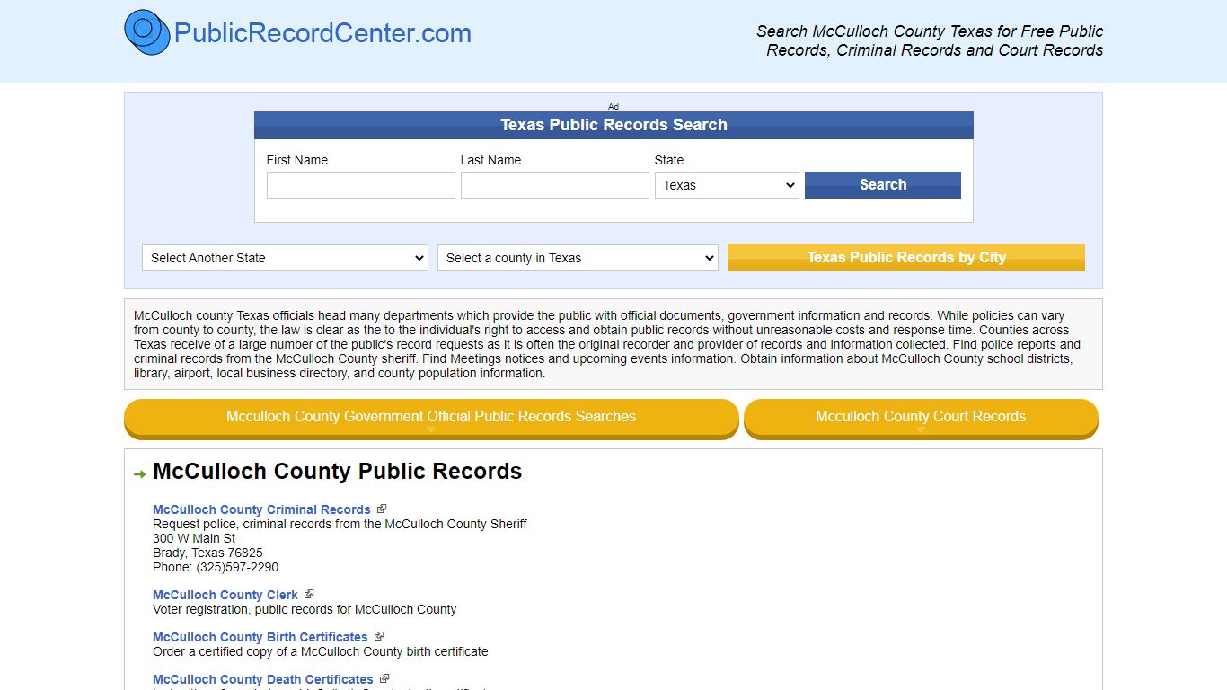 Mcculloch County Texas Free Public Records - Court Records - Criminal ...