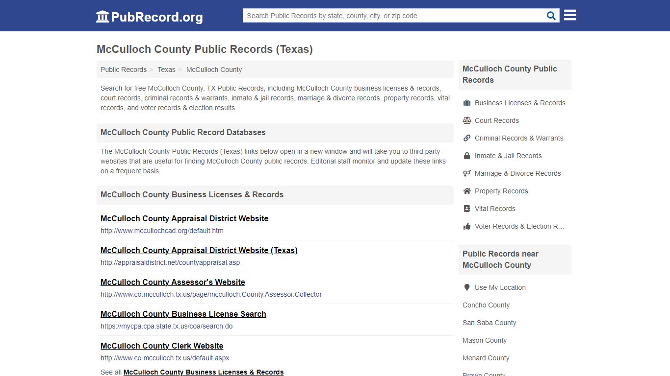 Free McCulloch County Public Records (Texas Public Records) - PubRecord.org