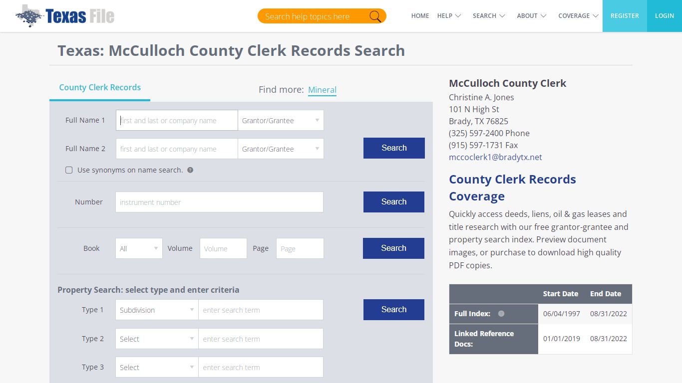 Mcculloch County Clerk Records Search | TexasFile
