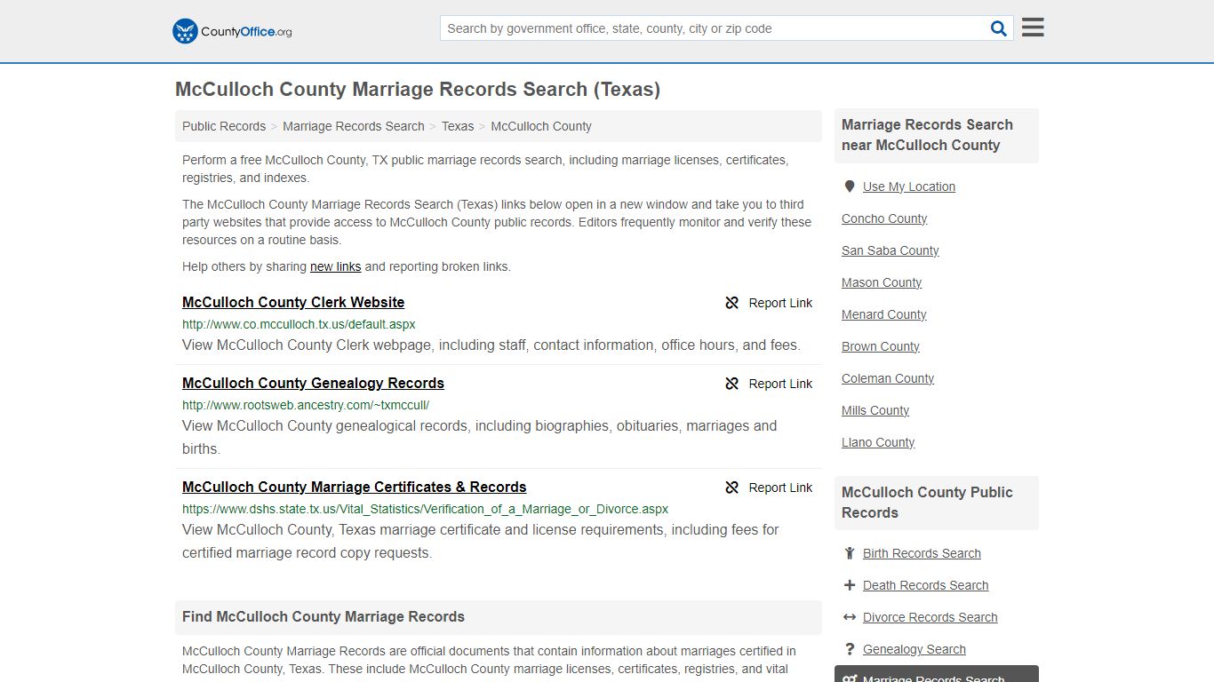 McCulloch County Marriage Records Search (Texas) - County Office